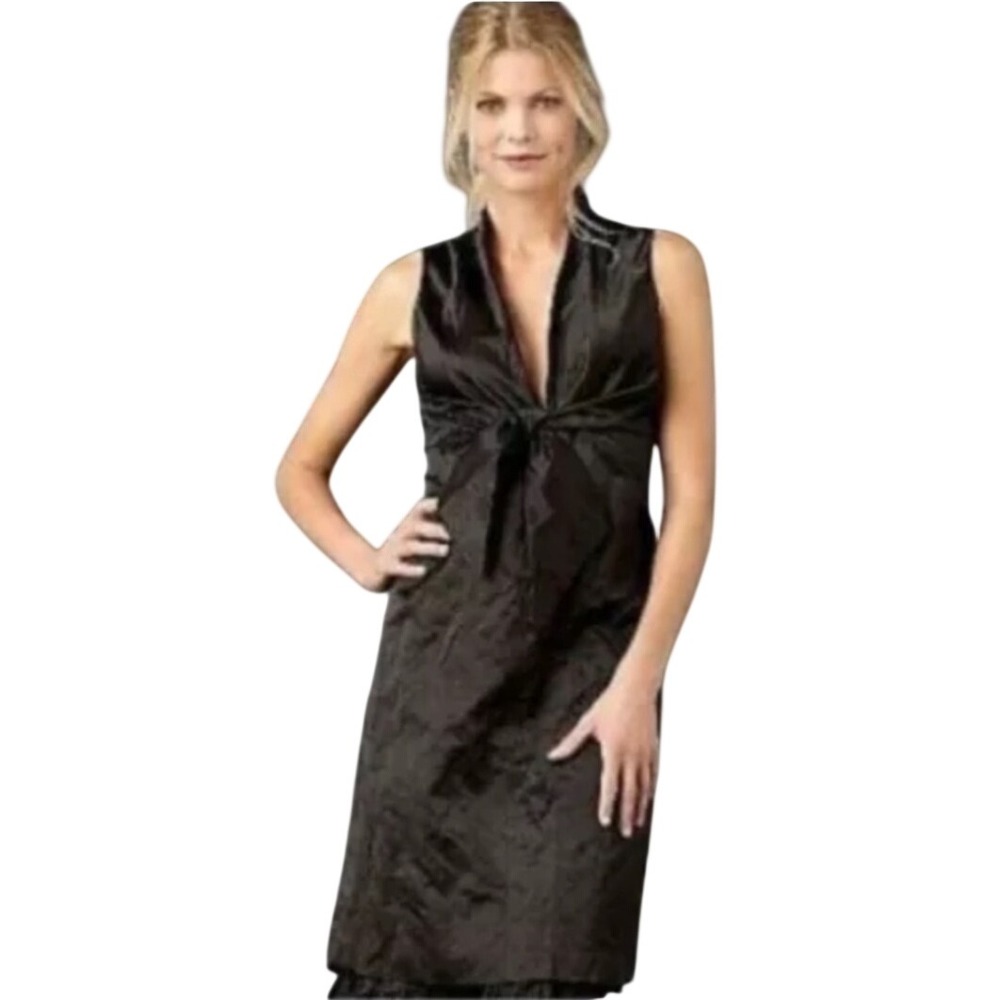 Eileen Fisher Dress 16 Black Italian Fabric Crinkle Satin Tie Front Sleeveless